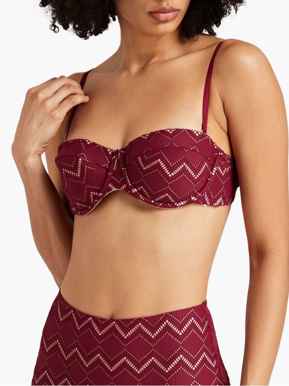 ZIMMERMANN Pointelle Knit Bandeau Bikini Top Burgundy Texture 3 US 8 10 Swim NWT